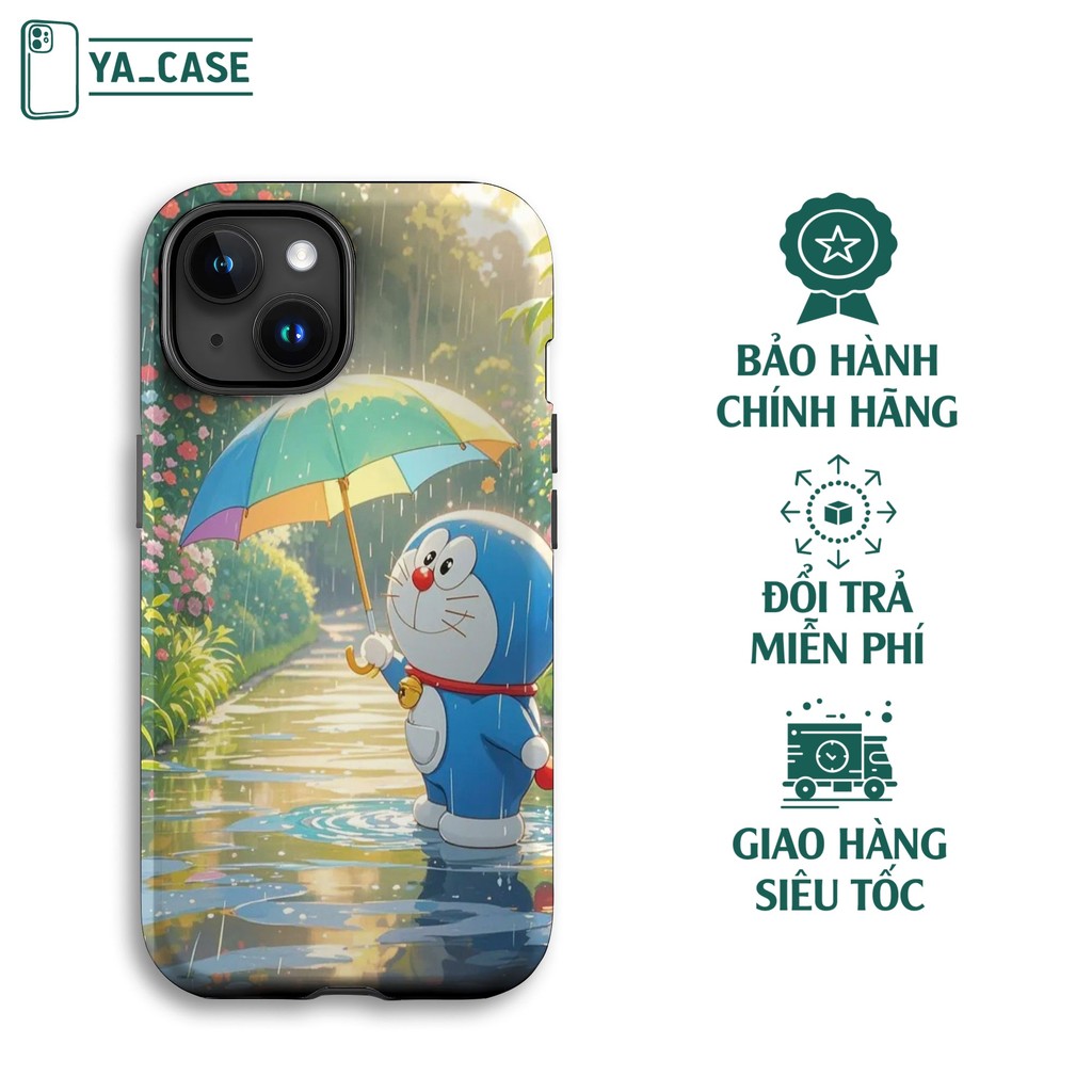 Ốp Lưng Iphone Doraemon che ô đi mưa vườn hoa YACASE cho iphone15/16/17