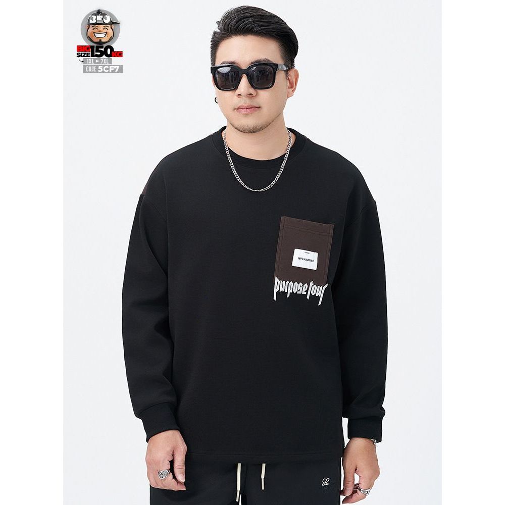 Áo sweater nam Bigsize 80-150kg form rộng phối túi trước cá tính nỉ cotton dày size 1XL-7XL