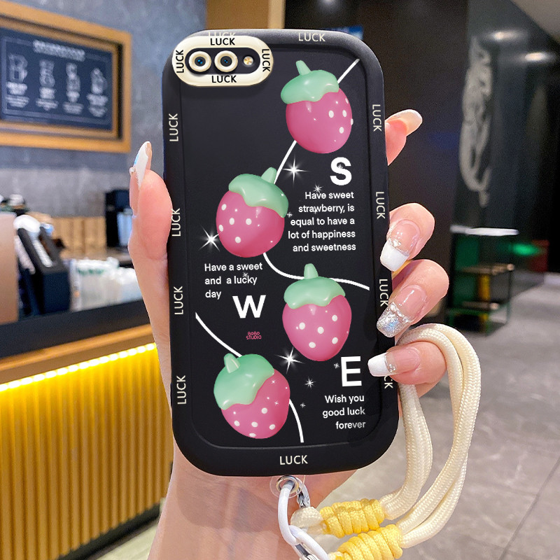 Ốp Lưng Realme C2 C2s OPPO A1K Case Dâu tây nhỏ Với Lanyard