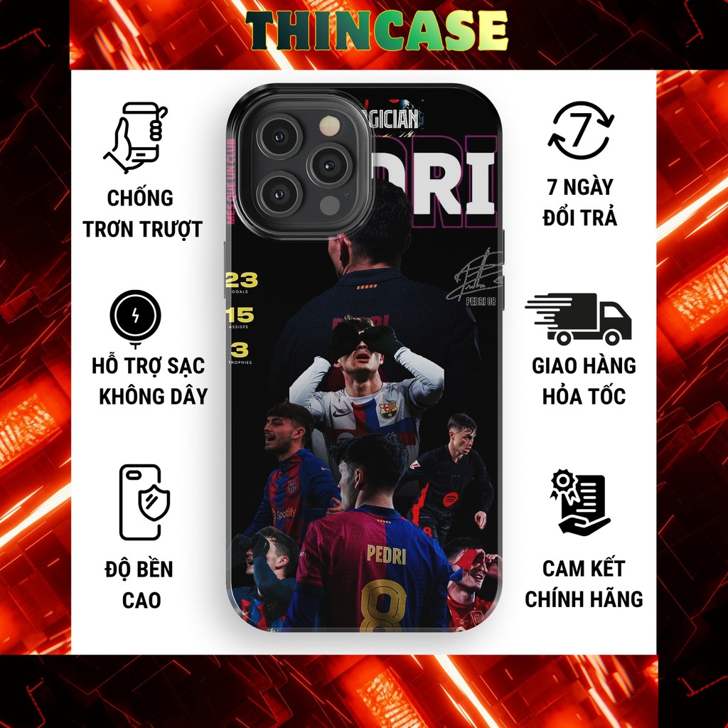 Ốp lưng iPhone tiền vệ Pedri Barca lưng cứng bóng cho iphone 11-17 Pro Max Plus Xs bảo vệ camera