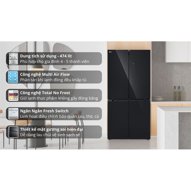 Tủ lạnh LG Inverter 474 lít Multi Door LFB47BLG 2024 Phân phối chính hãng