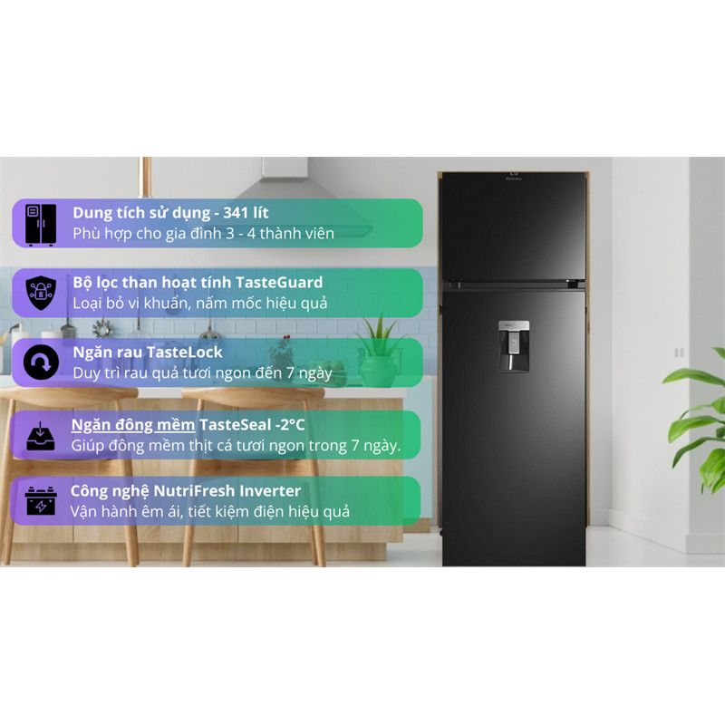 Tủ lạnh Electrolux Inverter 341 lít ETB3740M-H 2024 - THÁI LAN Phân phối chính hãng