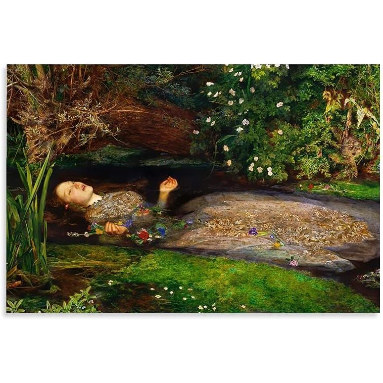 Hitecera Tranh Sơn Dầu Áp Phích Ophelia John Everett Millais Poster Trang Trí Thời Trang Tranh Canva