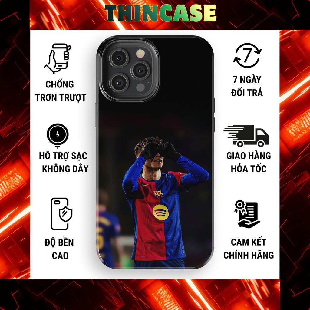 Ốp lưng iPhone Pedri Barca ăn mừng mắt kính TPU cứng cho iphone 11-17 Pro Max Plus Xs chống sốc