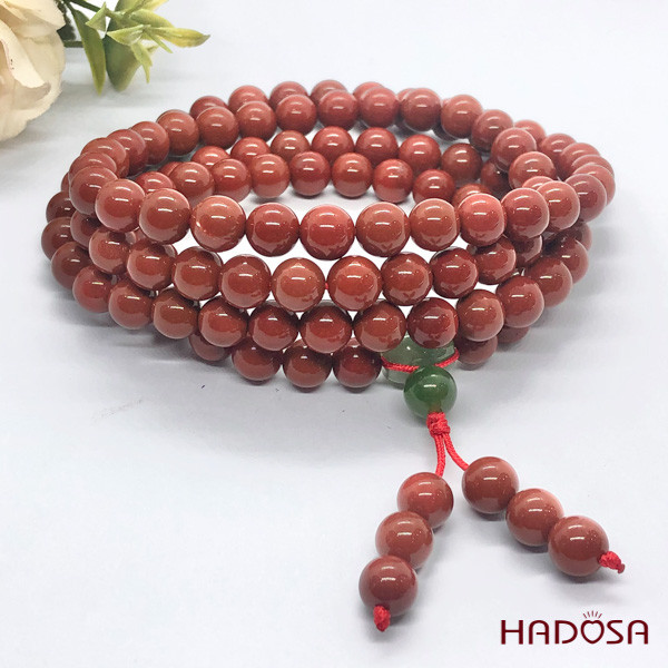 Chuỗi 108 hạt Ngọc Bích đỏ Jasper 8mm Đá Tự Nhiên Đeo Tay Thư Giãn HADOSA