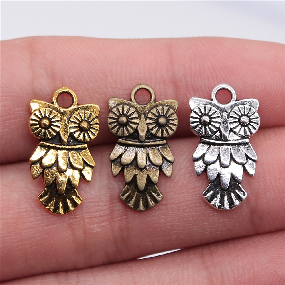 WYSIWYG 20 Chiếc 11x20 Mm Động Vật Quyến Rũ Cú Mặt Dây Chuyền 3 Màu DIY Retro Trang Sức Vòng Tay Vòn