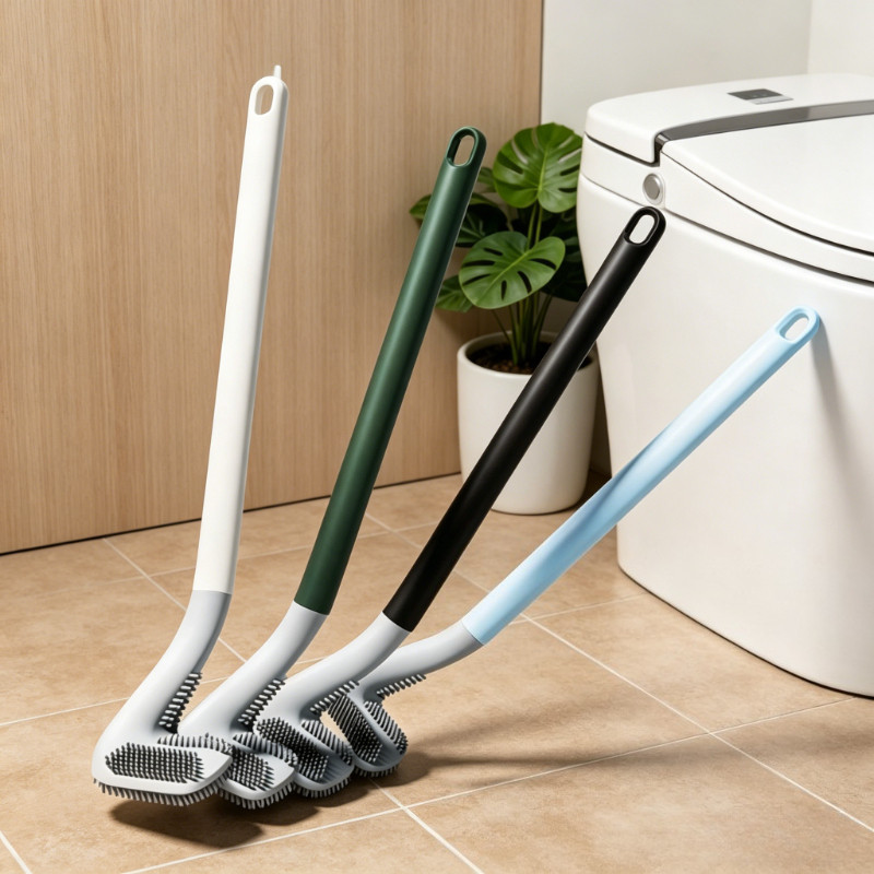 Cây Cọ Bồn Cầu Dạng Chữ L Chổi Cọ Toilet Silicon L6 Thân Nhựa PP Cán Dài Chà Sạch Vết Ố Cặn Bẩn