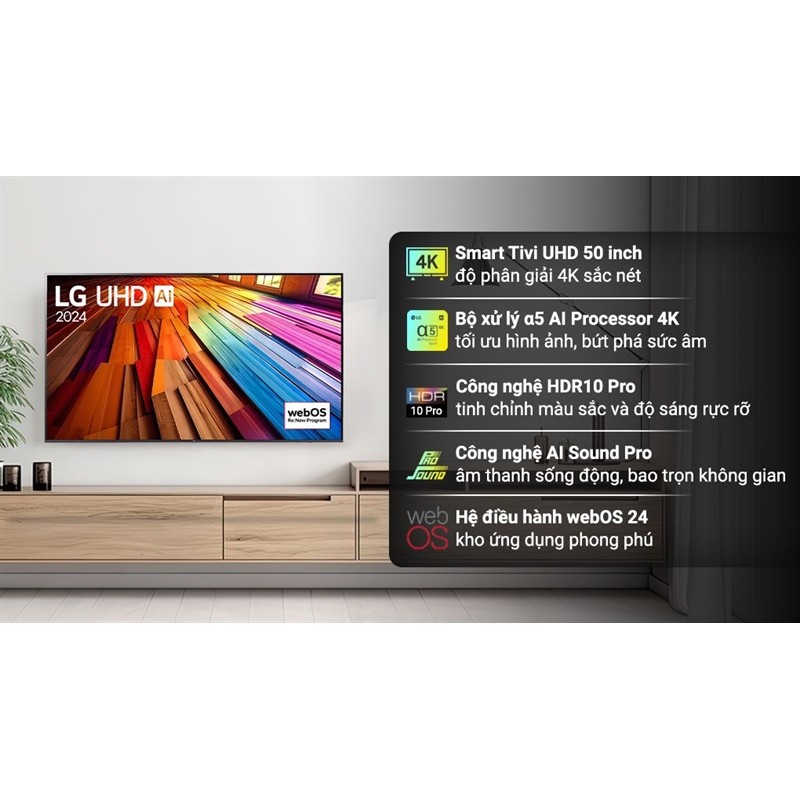 Smart Tivi LG 4K 50 inch 50UT8050PSB 2024 - Indonesia Chính hãng Phân Phối