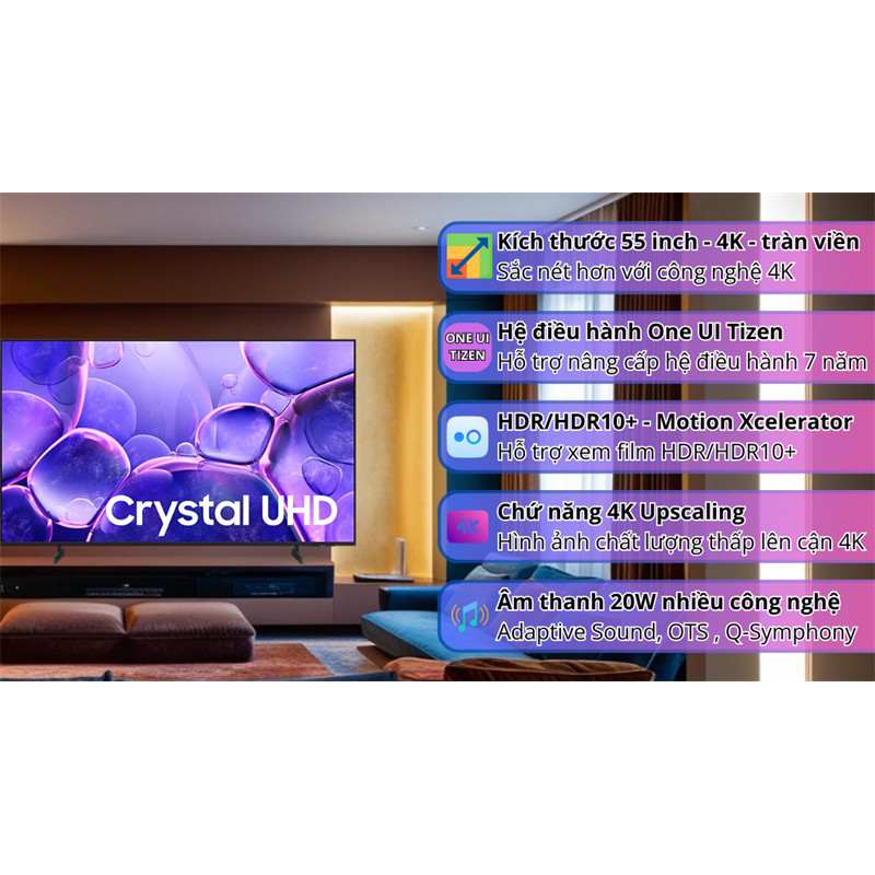 Smart Tivi Crystal UHD Samsung 4K 55 inch 55U8000F - Mới 2025 Bảo hành hãng
