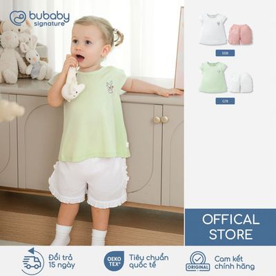 BU Baby Bộ cộc tay cài sau bé gái, bộ đồ bé gái thoáng mát | Quần áo cao cấp mềm mịn | SBC1310BG