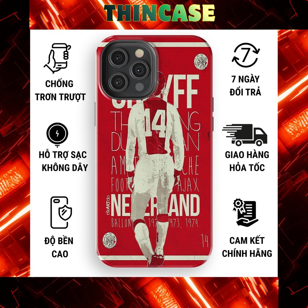 Ốp lưng iPhone Johan Cruyff Ajax đỏ TPU cứng cho iphone 11-17 Pro Max Plus Xs chống bám vân tay
