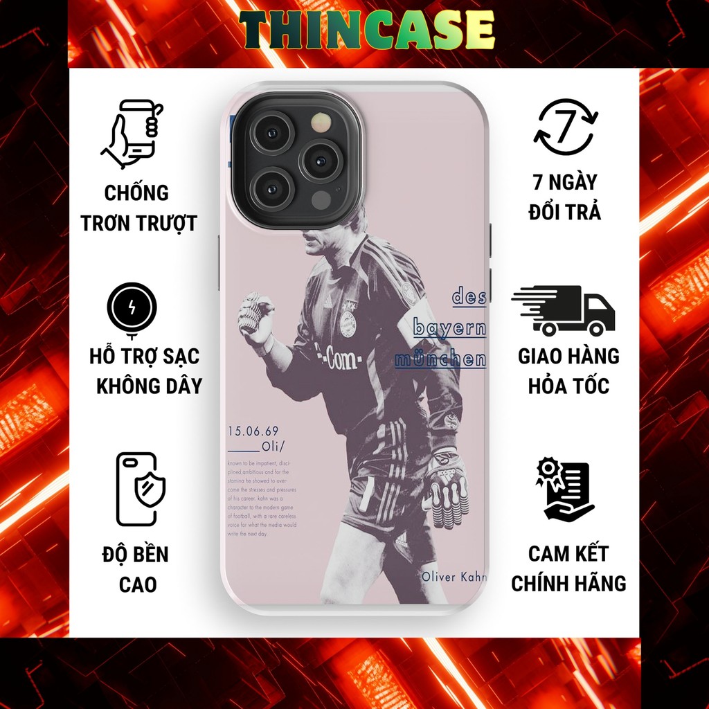 Ốp lưng iPhone Thủ môn Oliver Kahn nhựa cứng bóng cho iphone 11-17 Pro Max Plus Xs chống bám vân tay