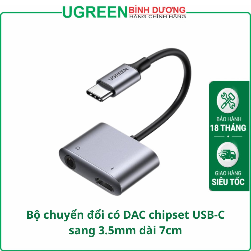 Cáp chuyển đổi USB C to 3.5mm Ugreen 60164 CM231 (Chip DAC + sạc PD 30W USB C)