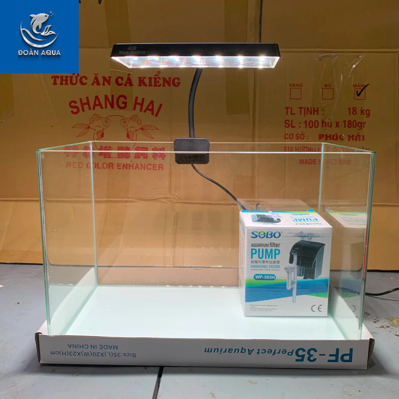 ( Hỏa tốc HCM) Bể Cá Kính 40cm Kèm Đèn đỏ cá Lọc thác ,hồ cá mini 40x30x30 dán giấu keo siêu đẹp.( V