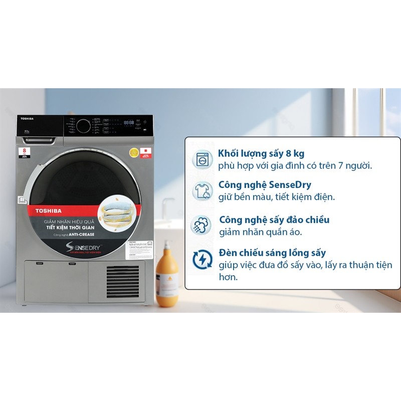 Máy sấy ngưng tụ Toshiba 8 kg TD-K90MEV(SK) 9 Đoàn Giỏi-H©️Ⓜ️