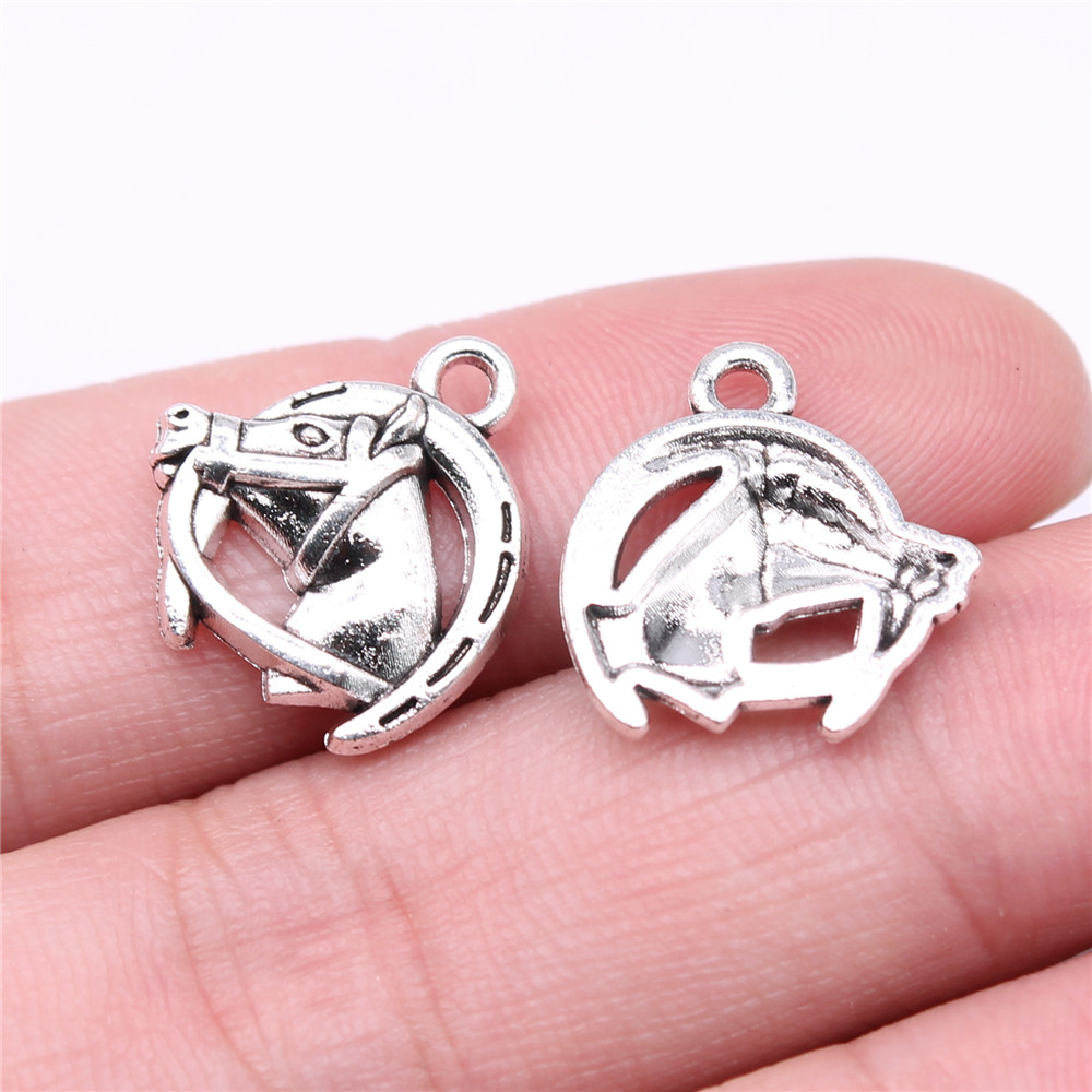 WYSIWYG 20 Chiếc 17x15 Mm Ngựa May Mắn Giày Đầu Ngựa Quyến Rũ Cổ Màu Bạc Cổ Đồng Màu Mặt Dây Chuyền 