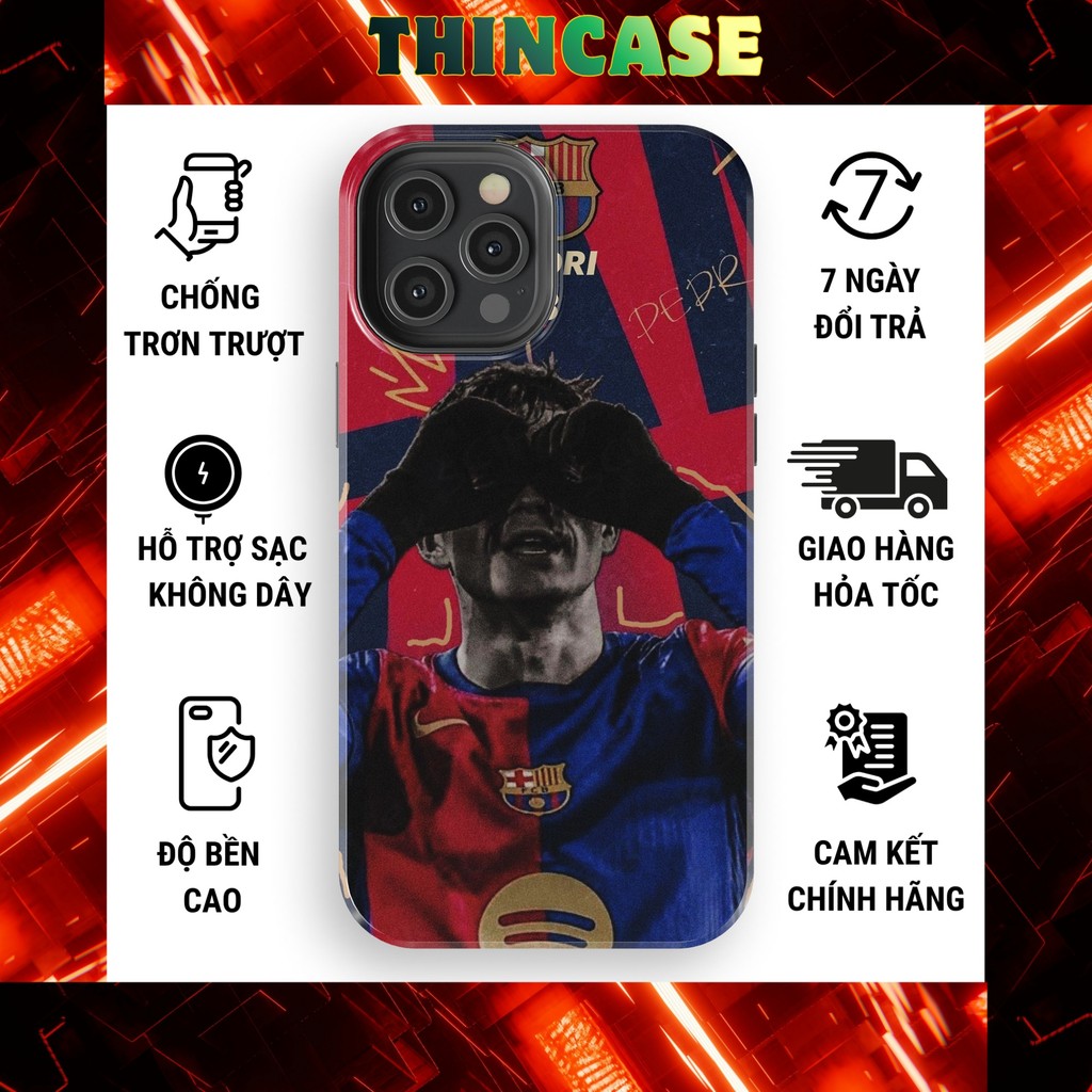 Ốp lưng iPhone Pedri áo Barca xanh đỏ ngầu TPU cứng cho iphone 11-17 Pro Max Plus Xs bảo vệ camera