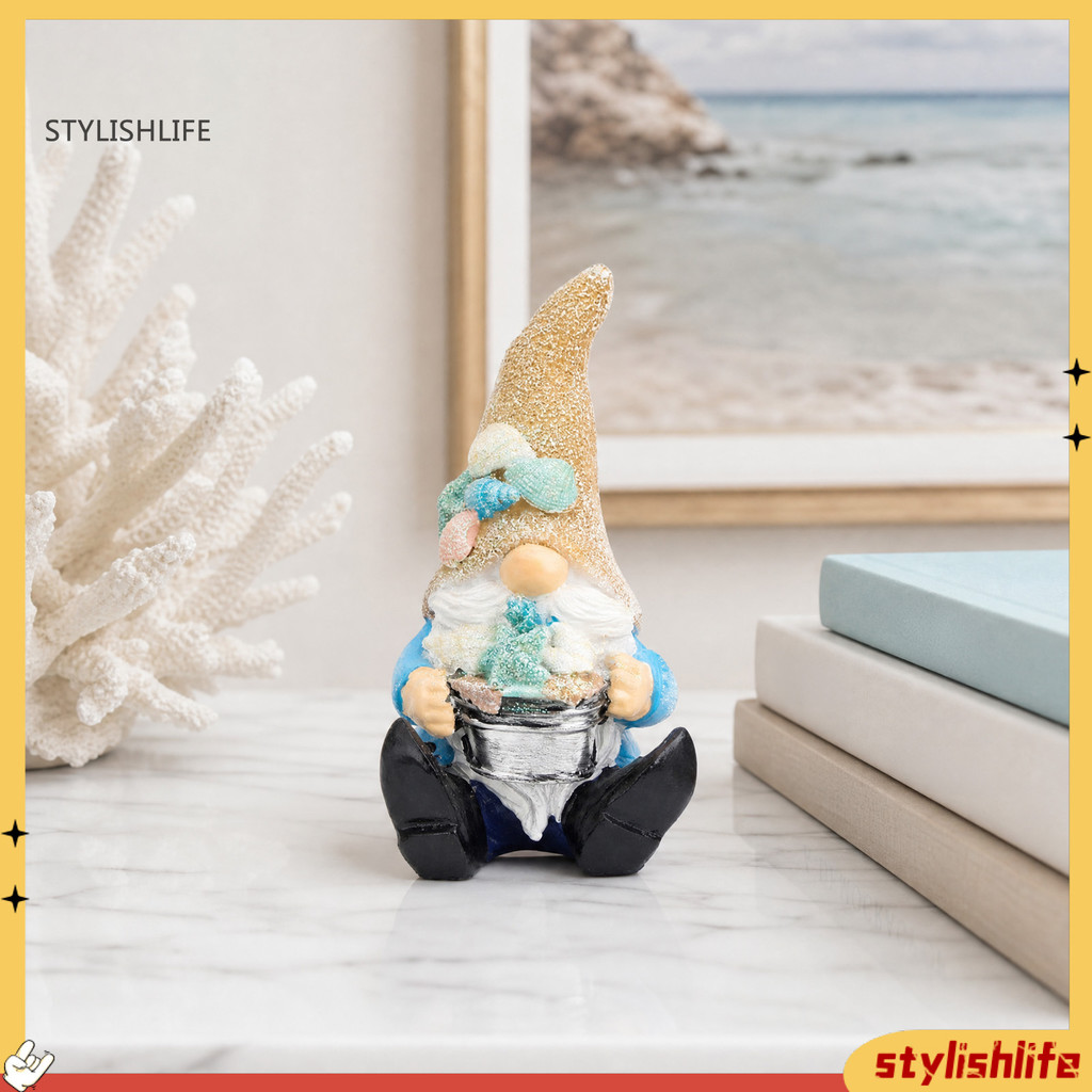 Stylishlife Coastal Gnome Figurine, Vỏ bãi biển Conch Gnome Trang trí, Tượng Gnome đại dương bằng nh