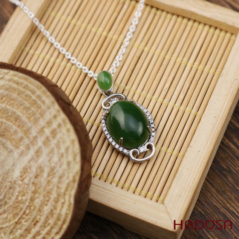 Mặt dây chuyền Ngọc Bích Canada 12*16mm Đá Tự Nhiên Trang Sức Phong Thuỷ HADOSA