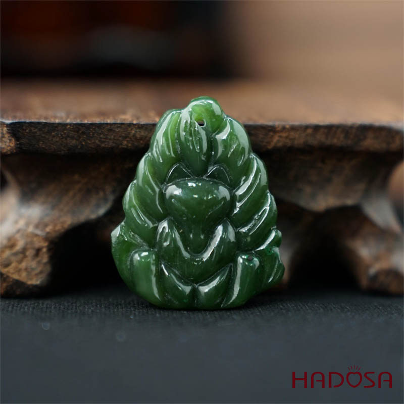 Mặt Cửu Vĩ Hồ Ngọc Bích Đá Tự Nhiên Đẹp Tinh Xảo HADOSA