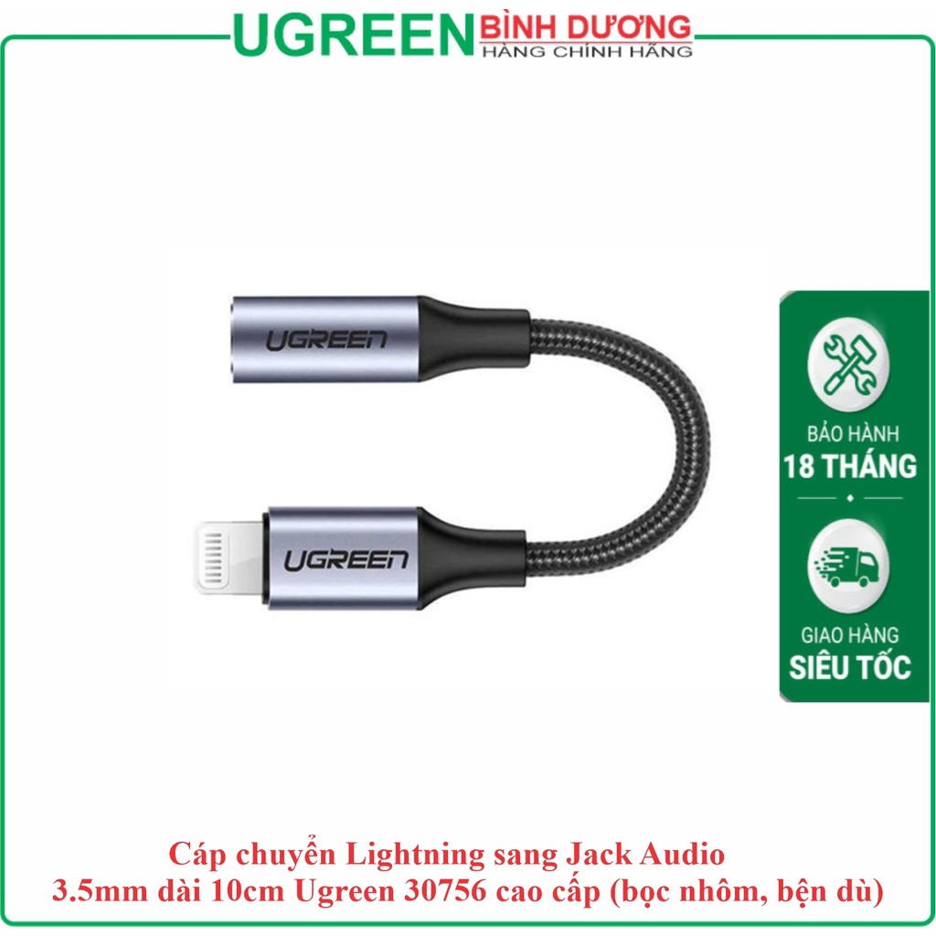 Đầu chuyển Lightning To Audio 3.5 (Đầu Âm Iphone To Audio 3.5) Dài 10Cm Ugreen (30756)