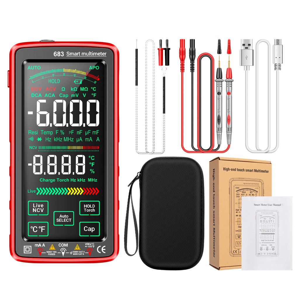 ANENG 683 6000 Đếm Màn Hình Cảm Ứng Lớn Đồng Hồ Vạn Năng Kỹ Thuật Số Thông Minh Chống Cháy Sạc Đa Nă