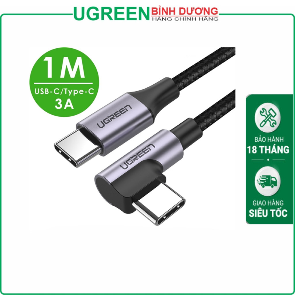 Cáp 1 đầu thẳng 1 đầu L bẻ 90 độ Type-c To Type-c  Ugreen (50123)