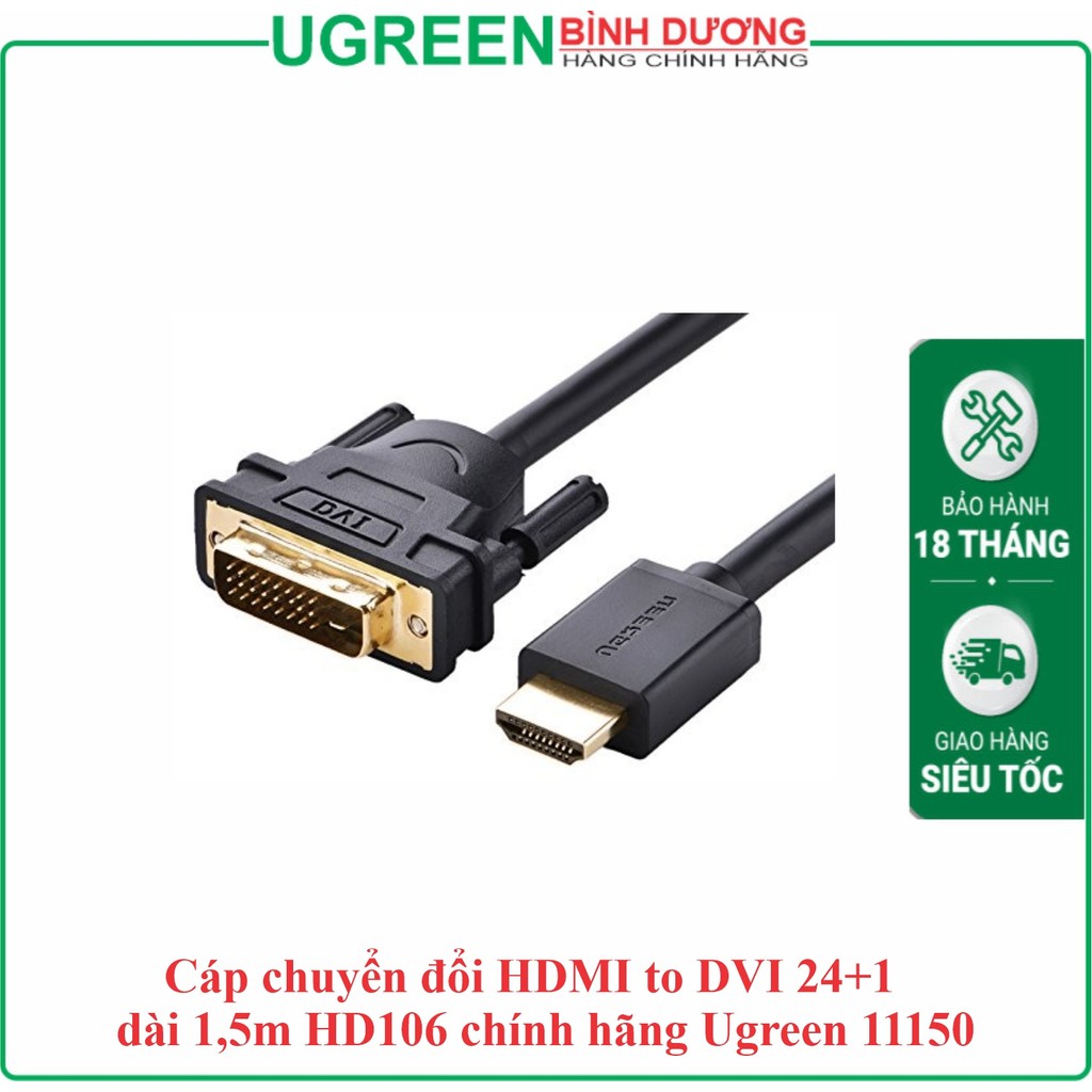 Cáp chuyển 2 Chiều HDMI To DVI & DVI To HDMI Ugreen (11150)