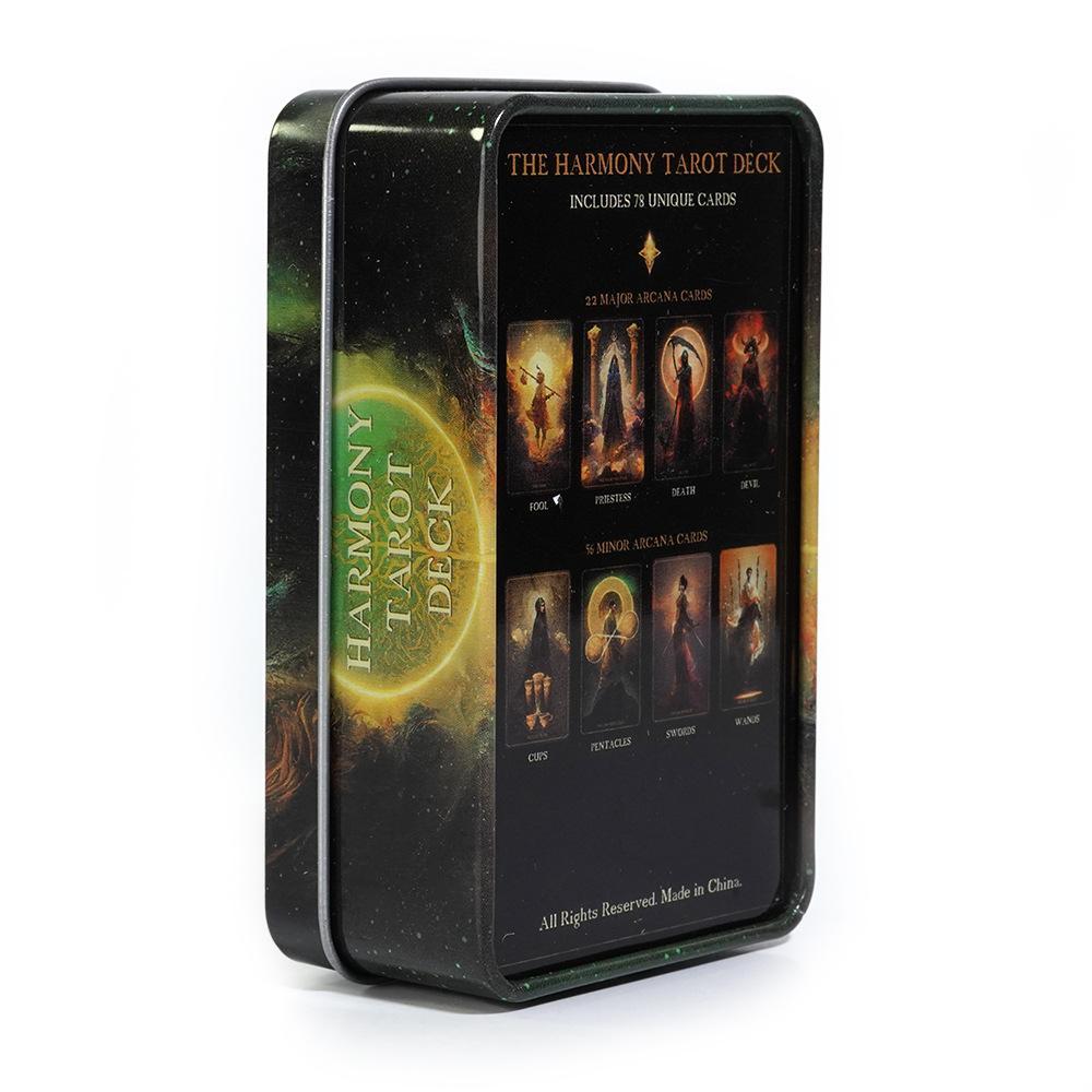 10.3x6cm Harmony Tarot In A Thiếc với viền mạ vàng 78 chiếc Bộ bài Tarot với sách hướng dẫn dành cho