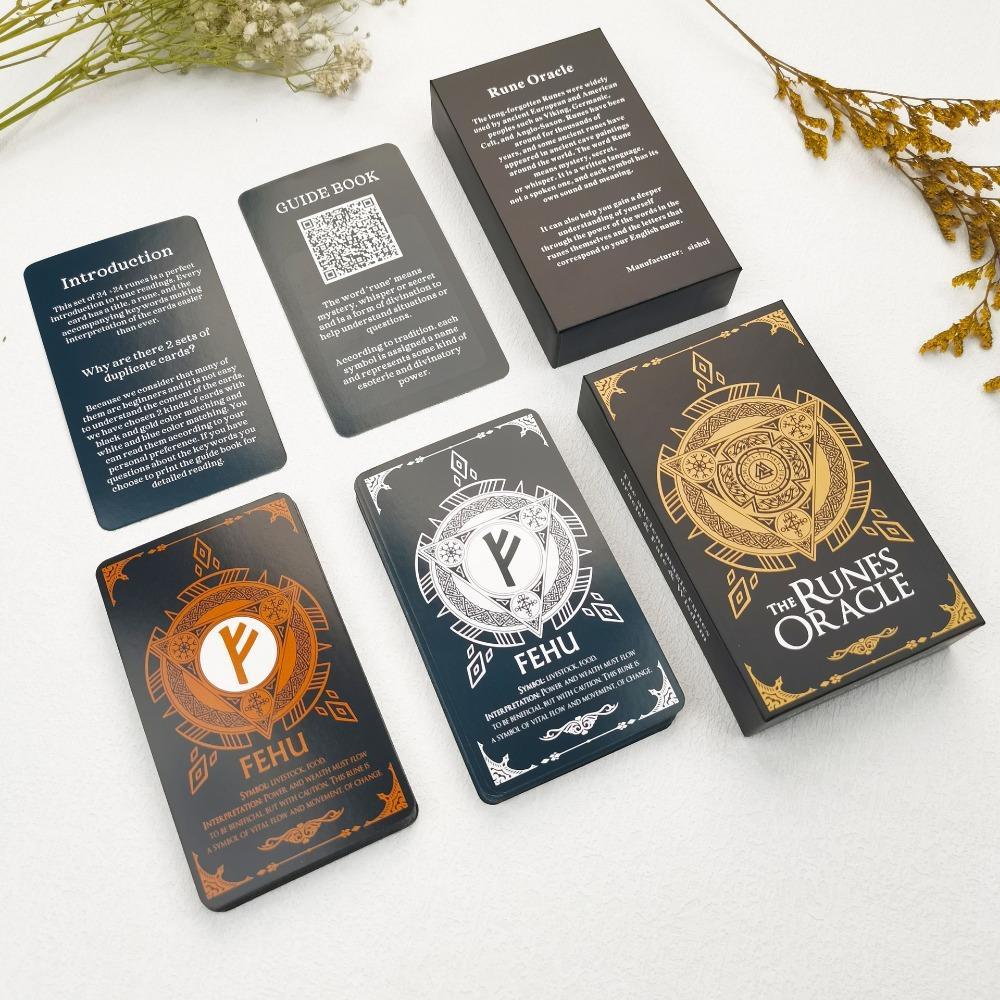 12x7cm Runes Oracle Cards 48 chiếc Phiên bản hai màu Tarot Deck Đóng gói trong hộp cứng