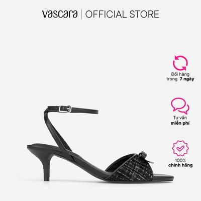 Vascara Giày Sandals Phối Vải Tweed Đính Nơ Trang Trí - SDN 0847
