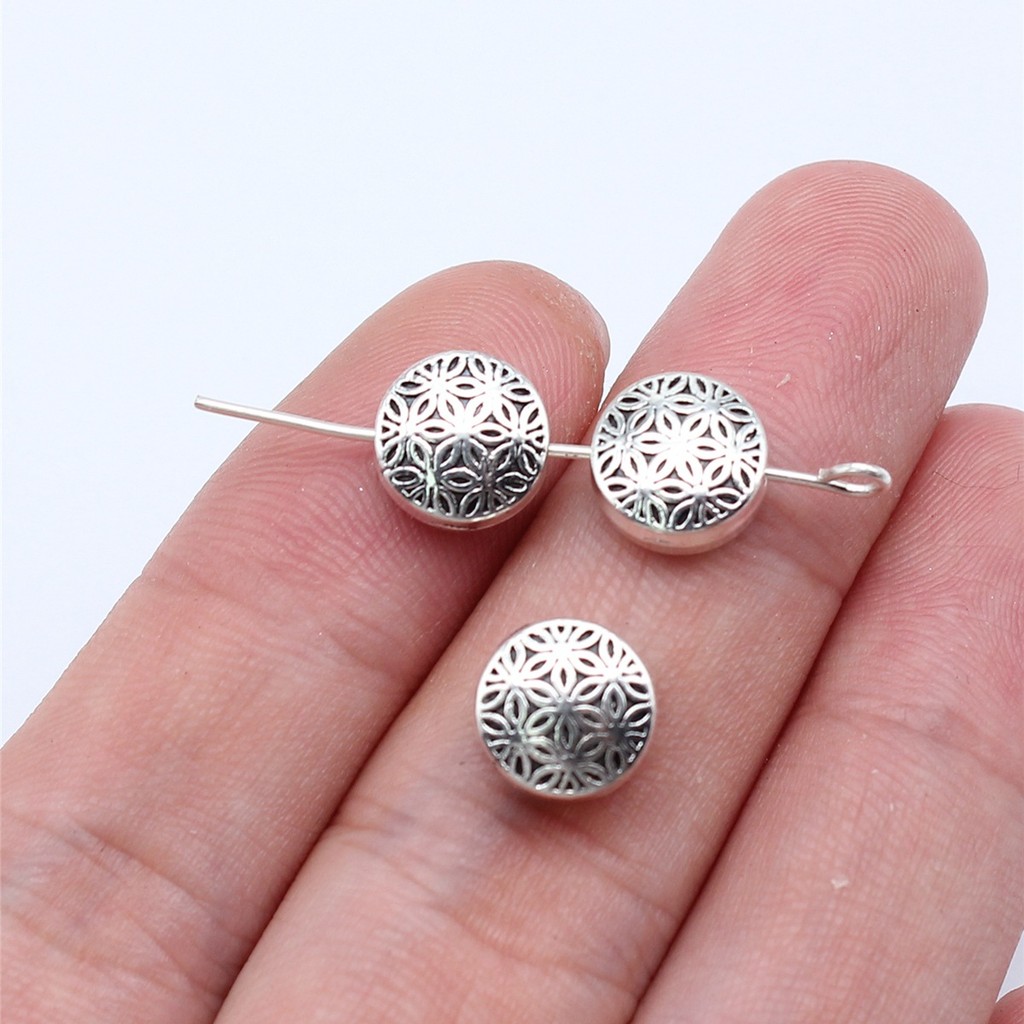 WYSIWYG 20 chiếc 9x9x5mm Cổ Màu Bạc Hoa Tròn Hạt Mặt Dây Chuyền Cho DIY Trang Sức Làm Đồ Trang Sức T