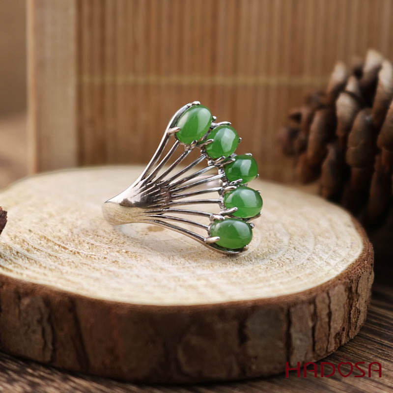 Nhẫn Ngọc Bích Canada (4*6mm) bạc 925 Đá Tự Nhiên Sang Trọng Tinh Tế HADOSA