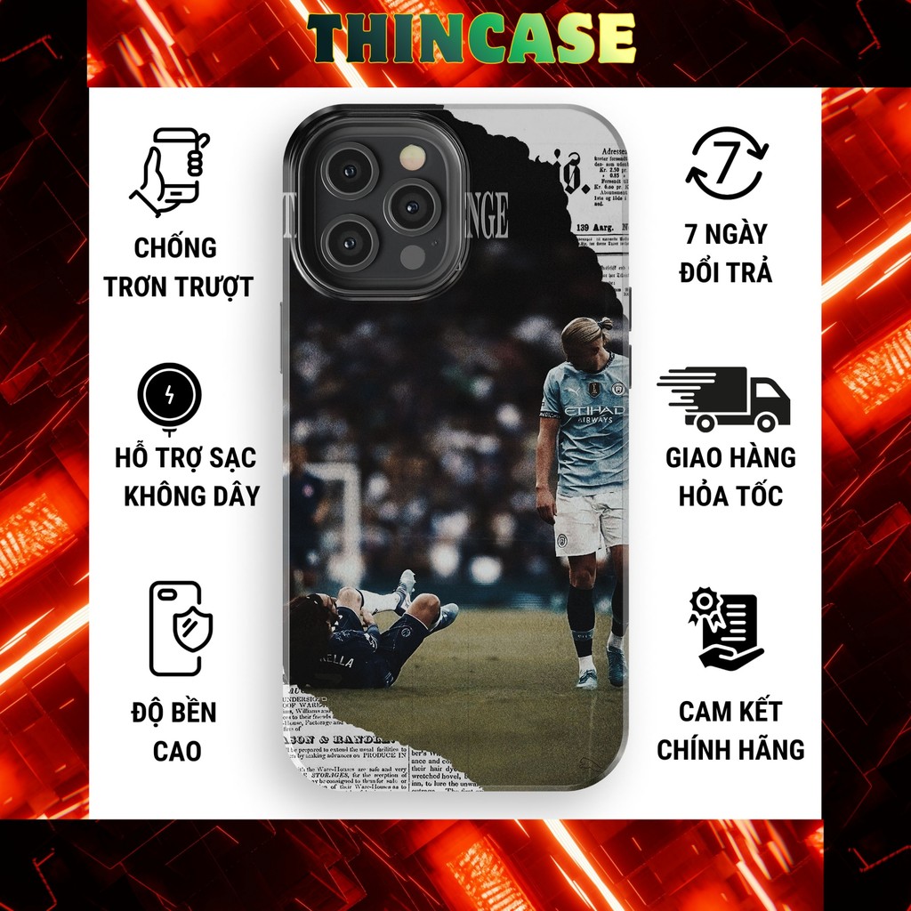Ốp lưng iPhone Haaland Man City báo cũ TPU cứng bóng cho iphone 11-17 Pro Max Plus Xs chống sốc