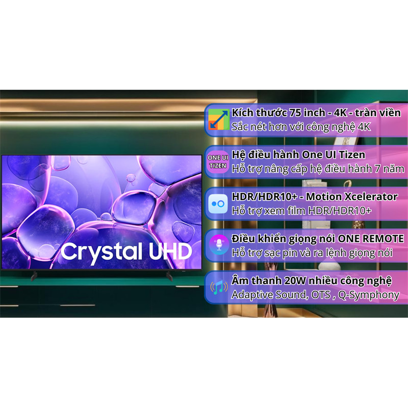 Smart Tivi Crystal UHD Samsung 4K 75 inch 75U8500F 2025 Chính hãng Phân Phối