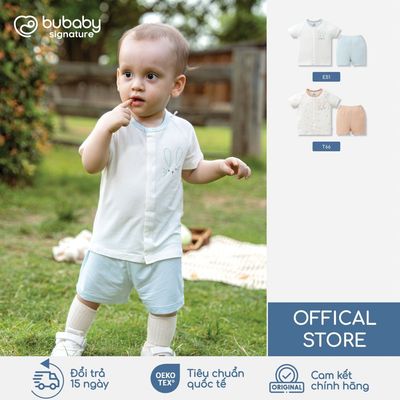 BU Baby Bộ cộc tay cài giữa in Thỏ Bunny, Bộ cộc tay sơ sinh | Quần áo cao cấp mềm mịn | SBB130238