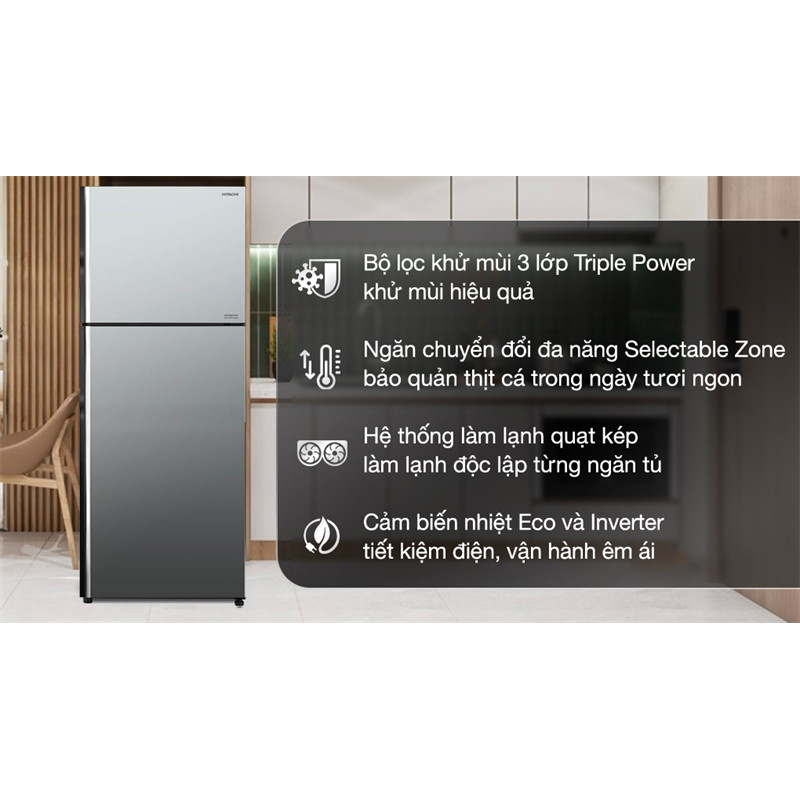 Tủ lạnh Hitachi Inverter 406 lít R-FVX510PGV9 MIR - THÁI LAN Chính hãng Phân Phối