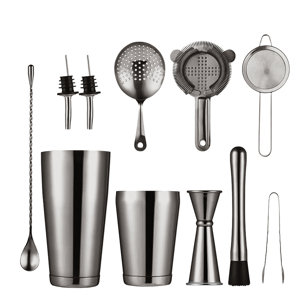 Bộ Cocktail trọn gói 11 món bằng thép không gỉ Shaker Boston Home Bartender Kit