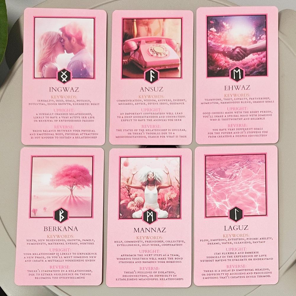 Bộ bài Love Runes - 25 lá bài Oracle màu hồng để hướng dẫn mối quan hệ & bói toán - Elder Futhark Ru