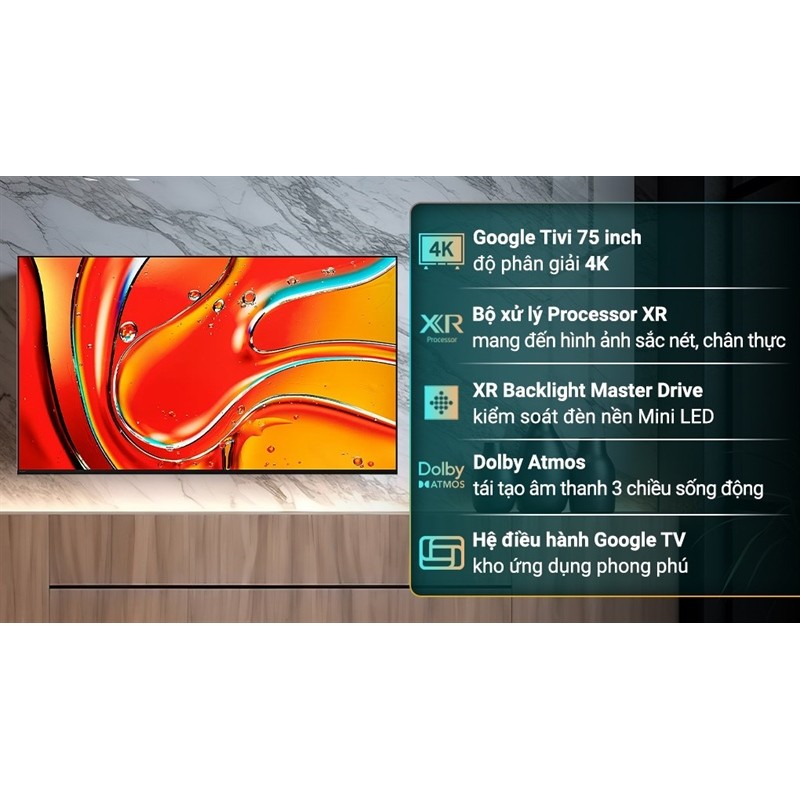 Google Tivi QLED Mini LED Sony AI 4K 75 inch K-75XR70 - Malaysia Bảo hành chính hãng