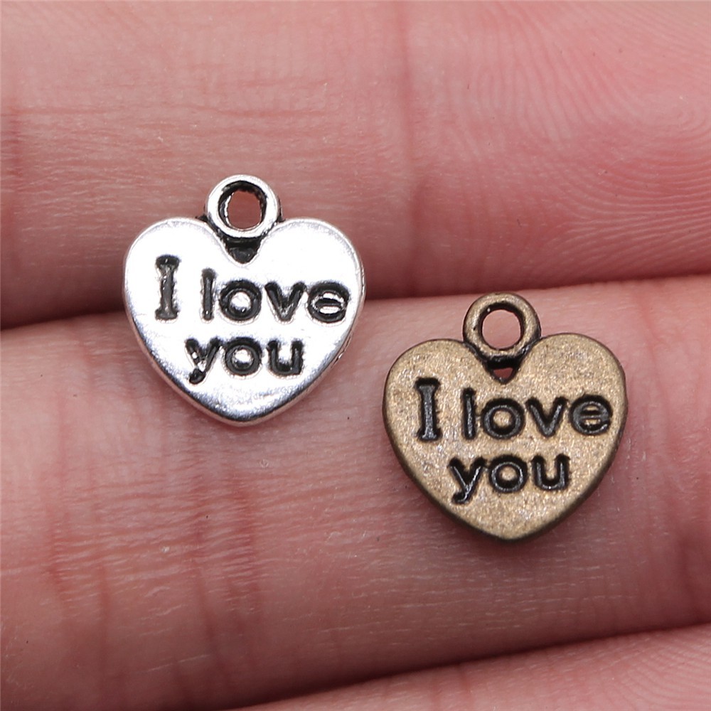 WYSIWYG 20 chiếc 12x11mm Double Sided I Love You Heart Charms Love Heart Charms I Love You Charms