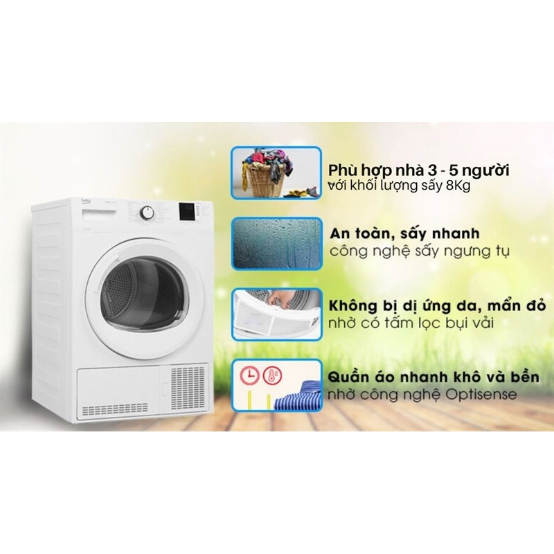 Máy sấy ngưng tụ Beko 8 kg DU8133GA0W - THỔ NHĨ KỲ (99.6T5)) Phân phối chính hãng