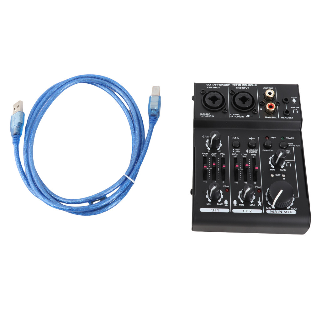 Mini 2 Kênh Card Âm Thanh Trộn Máy Trộn Kỹ Thuật Số Tích Hợp 48V Phantom Power 5V USB Chạy Cho Gia Đ