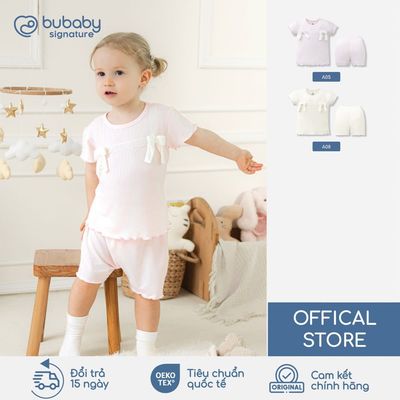 BU Baby Bộ cộc tay bé gái nơ ngực, bộ quần áo cộc tay Hàn Quốc | Quần áo cao cấp mềm mịn | SVS1304BG