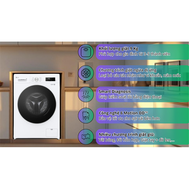 Máy giặt LG Inverter 9 kg FB1209S5W 2024 Hãng bảo hành