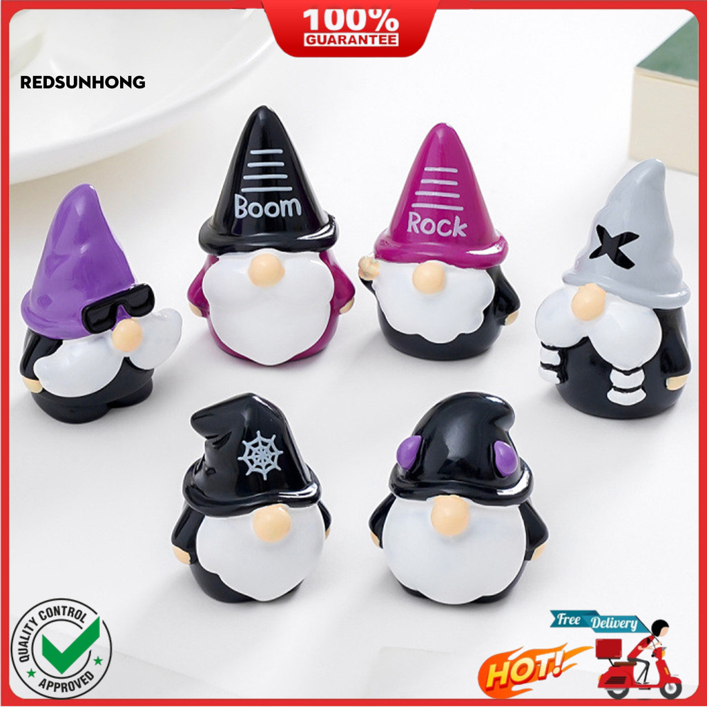 ✧ 2 Chiếc Halloween Mini Gnome Hình Gothic Thu Nhỏ Gnome Đồ Trang Trí Nhỏ Nhựa Phù Thủy Gnome Tượng 