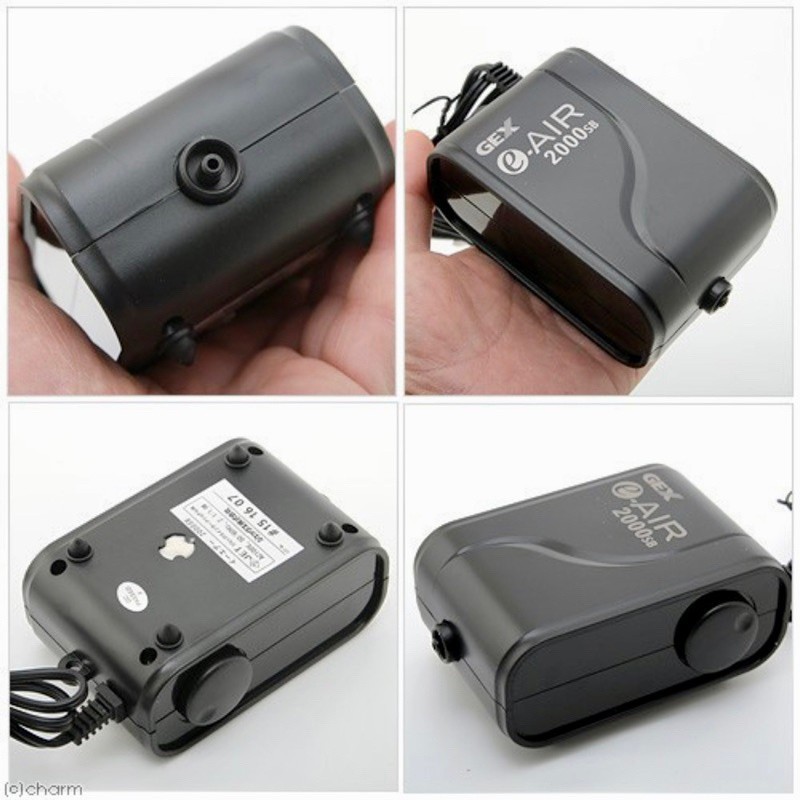 Máy sủi khí Oxy Gex E-AIR. Siêu Êm CAO CẤP 1 vòi, 2 vòi cho hồ cá ( GEX-1000SB 6000WB ) KÈM DÂY, VÒI