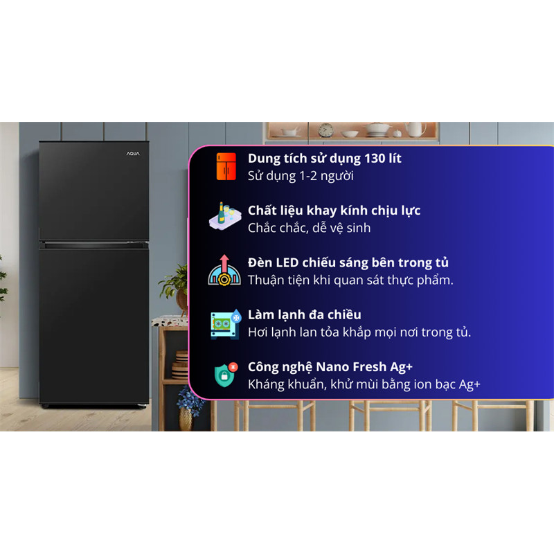 [Chính Hãng] Tủ lạnh Aqua 130 lít AQR-T160FA(BS) 2024 - Việt Nam