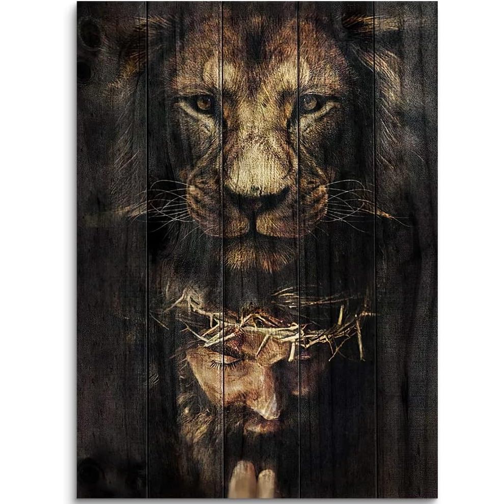 Fchen art Christian Jesus Lion Face Canvas Wall Art Vintage Wood Lion King Jesus Wall Decor Jesus Ar