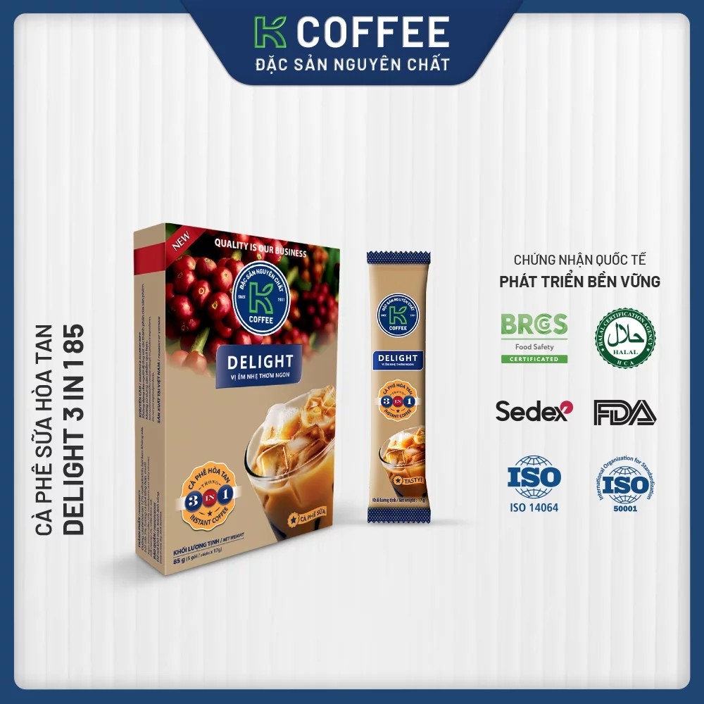 Cà phê sữa hòa tan K Coffee Delight 3in1 85g Hộp 5 gói